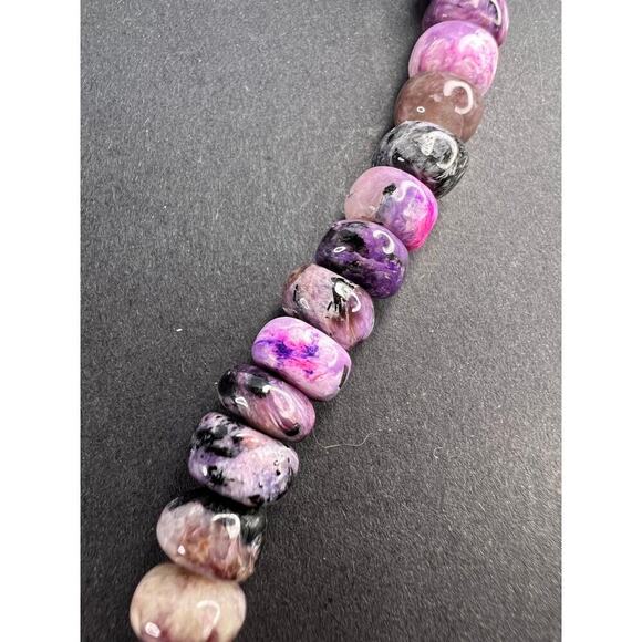 NEW Charoite rondelle beaded 18 inch necklace with 925 clasp - Picture 4 of 11